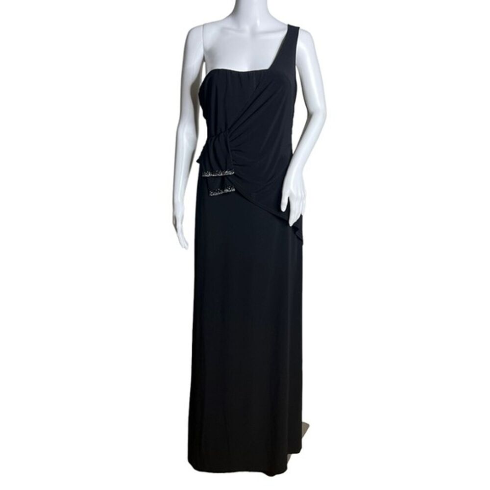 Joseph Ribkoff Dress Womens‎ 10 Black Silver Glitter One Shoulder Evening Gown